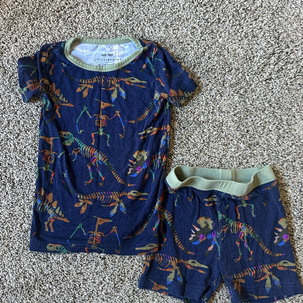 Little Sleepies Blue Fossil Dinosaur 18-24 Months Short Set Pajamas.
